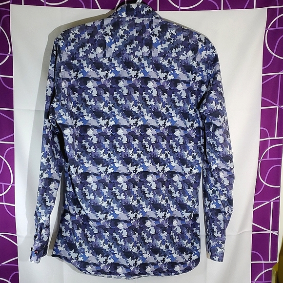 Jared Lang Men's/Unisex Blue Camo Button-Up Long Sleeve Dress Shirt - Size S/2 - Picture 8 of 12